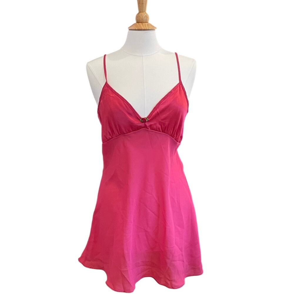 Vintage Kristine Tyler Bright Pink Satin Slip Dress, Lingerie, Y2K, Coquette, L